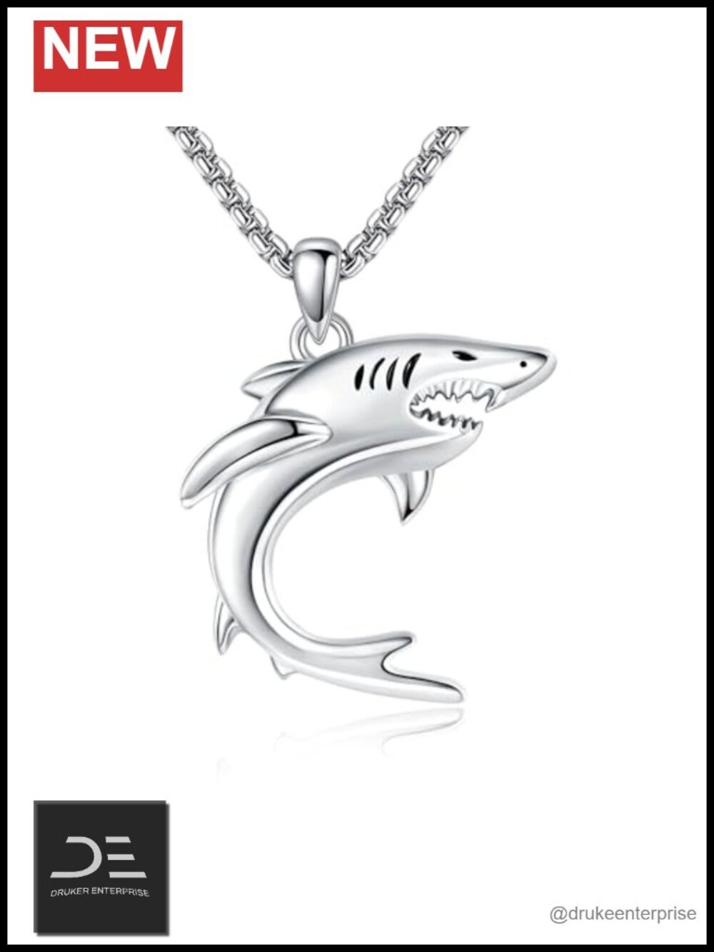 925 Sterling Silver Shark Pendant Necklace Ocean Animal Jewelry Gift
